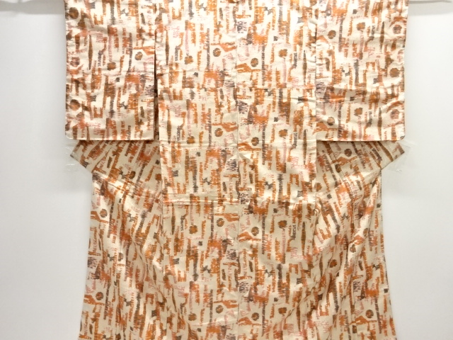 JAPANESE KIMONO / ANTIQUE OMESHI / TAISHO ROMAN STYLE / WOVEN ABSTRACT PATTERN